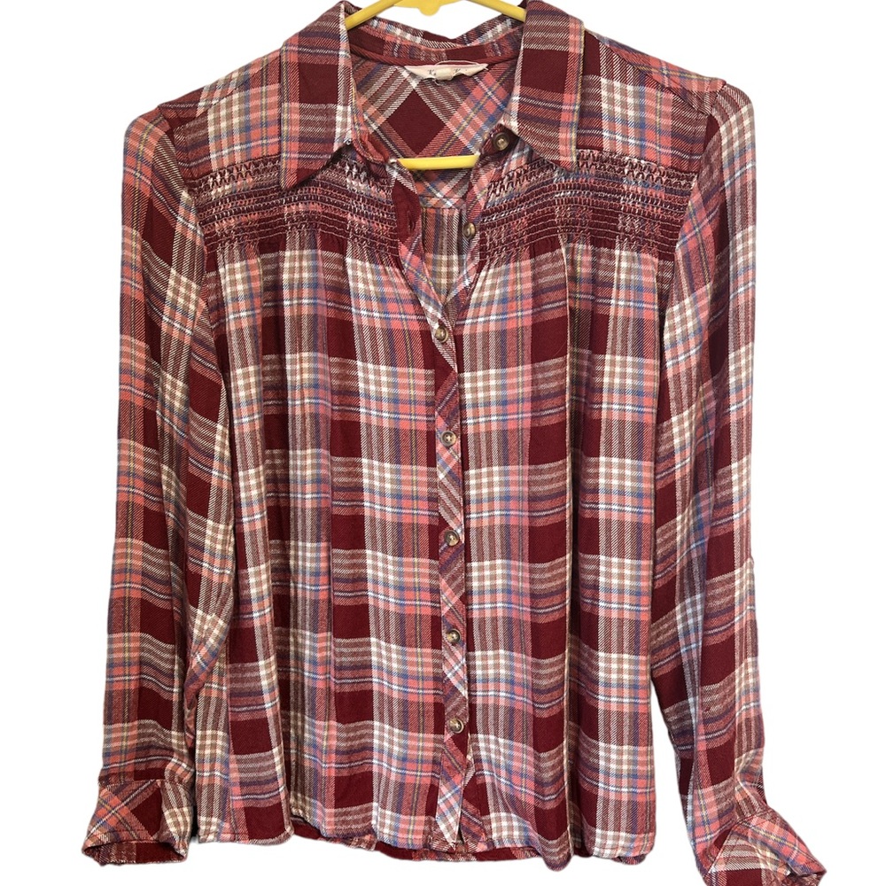 Krazy Kat Petite Medium Plaid Button Up India Rayon Soft